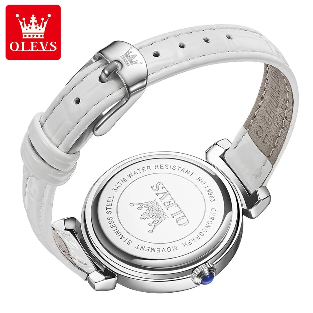 OLEVS 9983 Women's Light luxury Waterproof Leather Luminous Diamond Ring Dial Watch