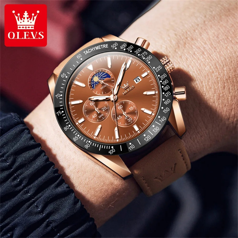 OLEVS 9980 Men's Quartz Waterproof Multifuncion Chronograph Moon Phase Display