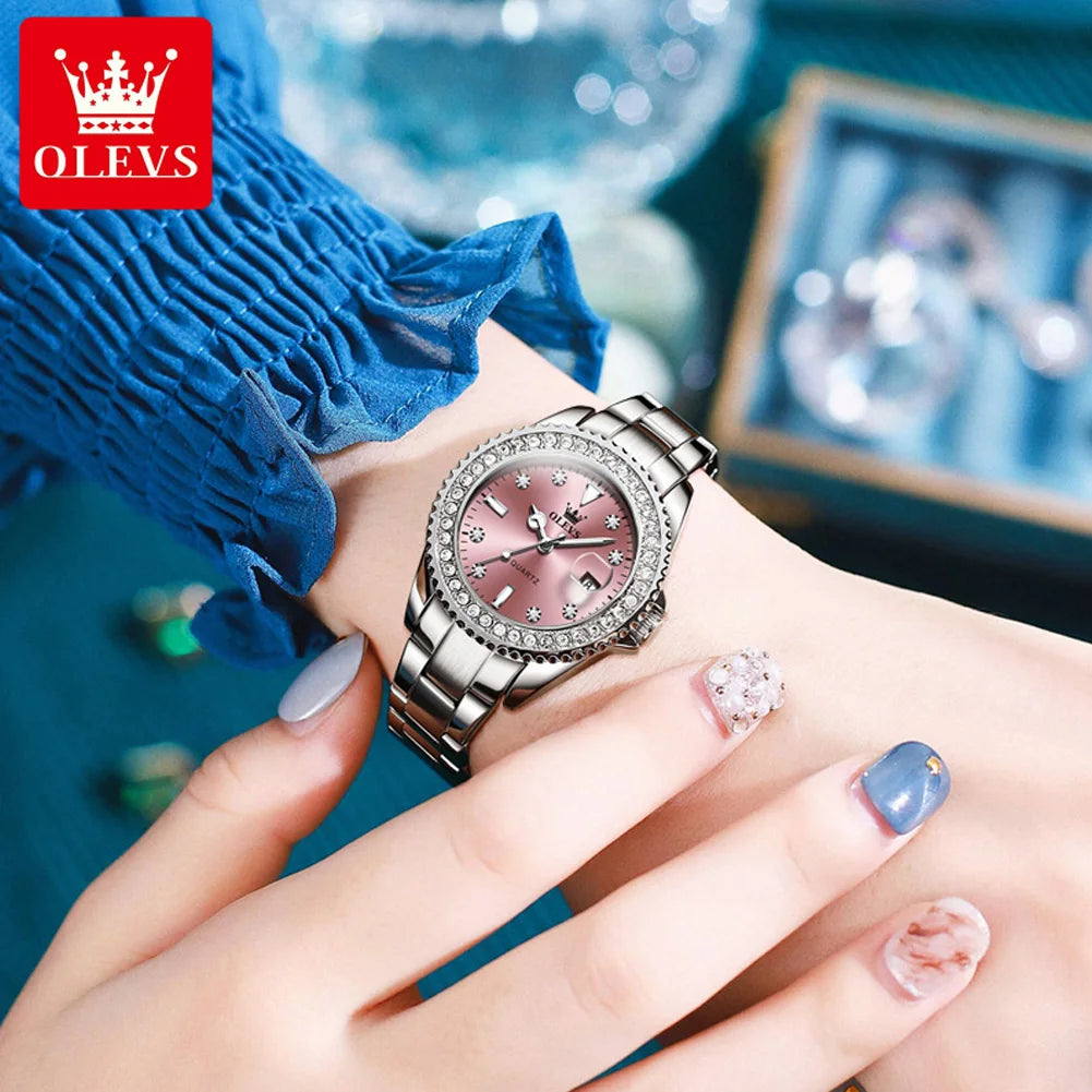 OLEVS 9945 Women's Quartz Ladies Luxury Bezel Diamond Waterproof Enlarge Set