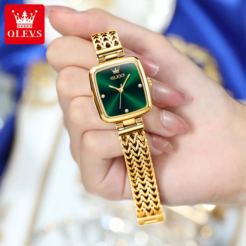 OLEVS 9948 Women's Dial Gold Green Waterproof Mesh With Bracelet