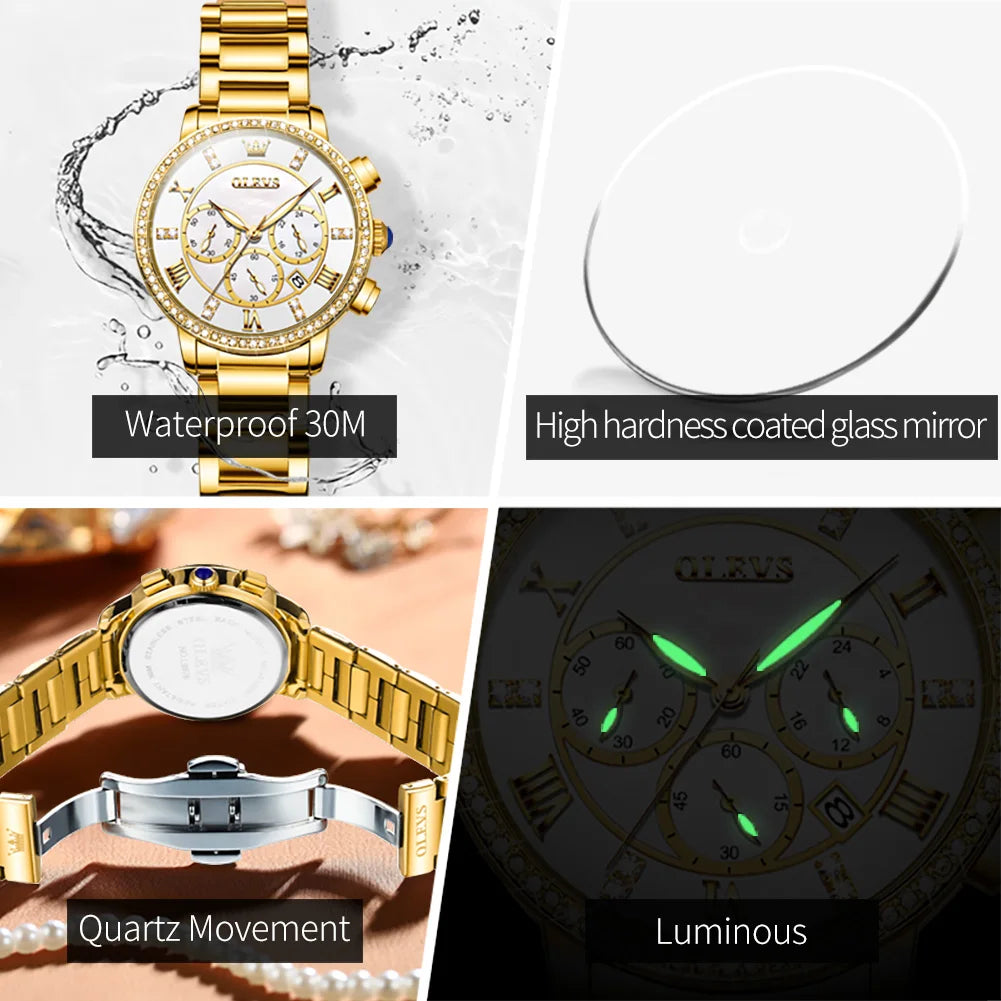 OLEVS 9976 Light Luxury Ladies Waterproof Luminous Chronograph Wristwatch