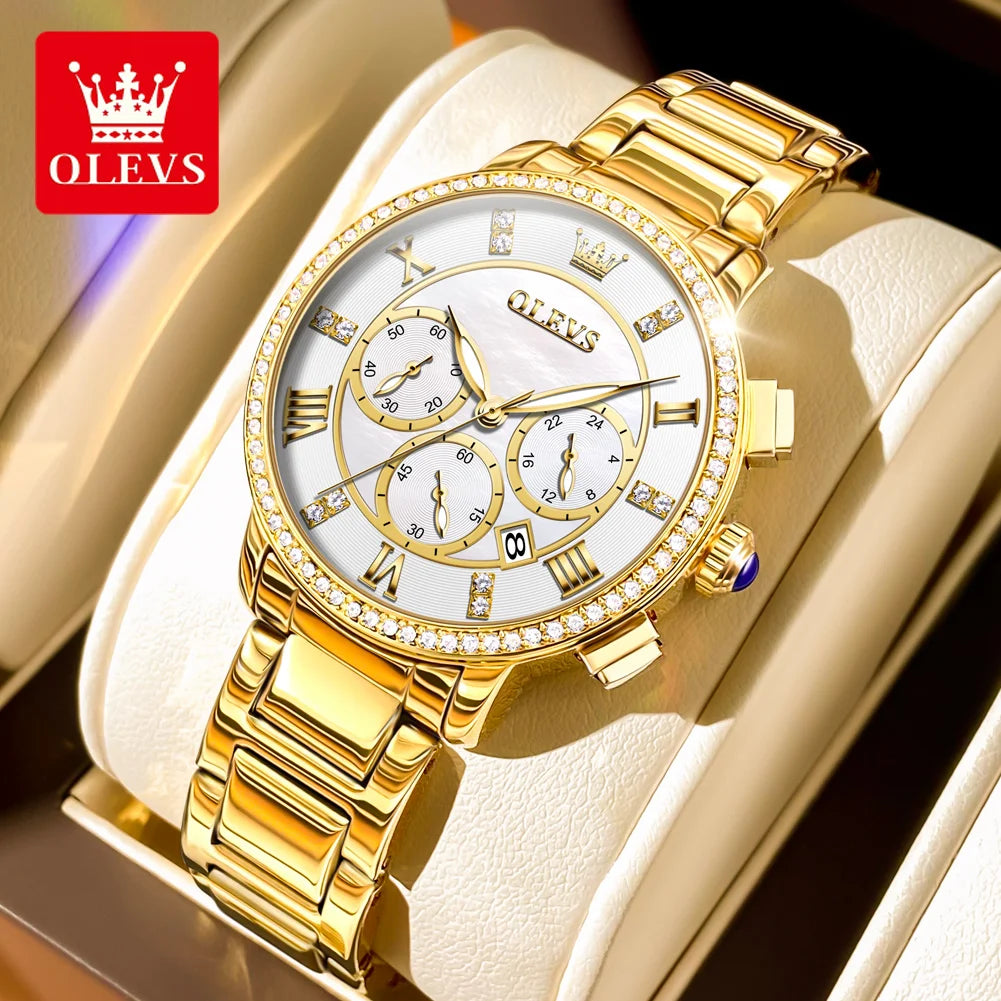 OLEVS 9976 Light Luxury Ladies Waterproof Luminous Chronograph Wristwatch