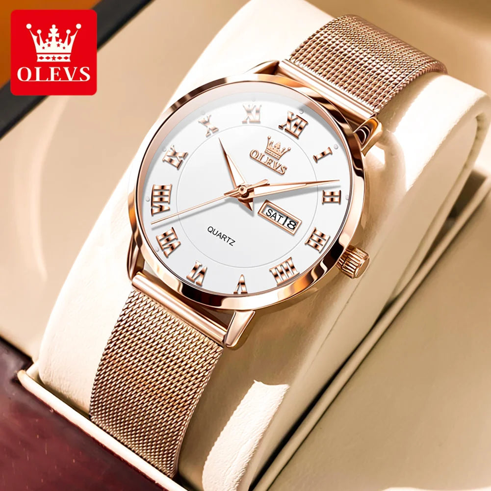 OLEVS 2920 Women's Roman Numerals Wristwatch Stainless Steel Mesh Luminous Watch