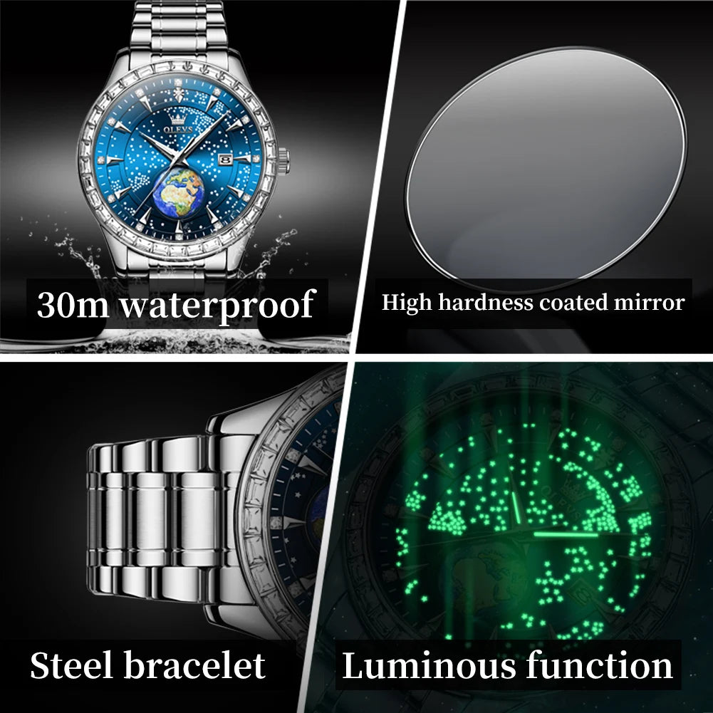 OLEVS Men's Casual Waterproof Luminous Starry Sky Dial