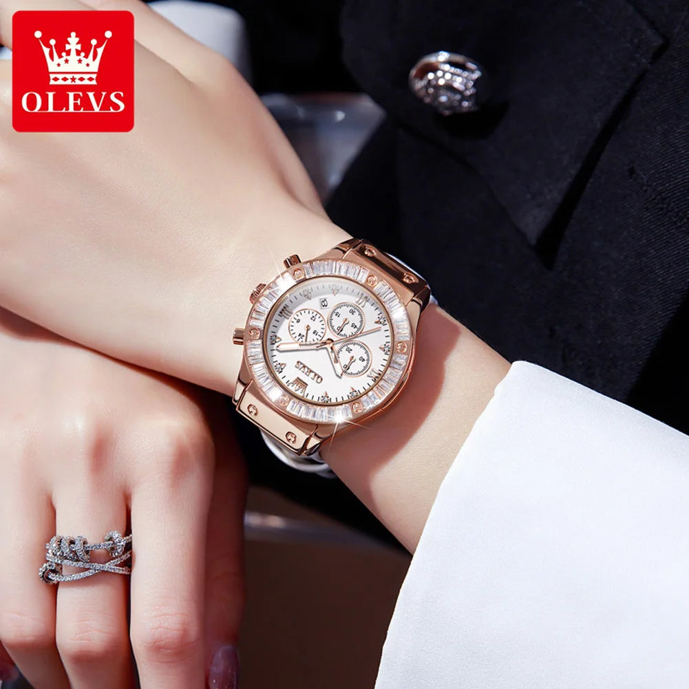 OLEVS 9978 Women's Zirconium Diamonds Dazzling Multifunctional Dial Watch