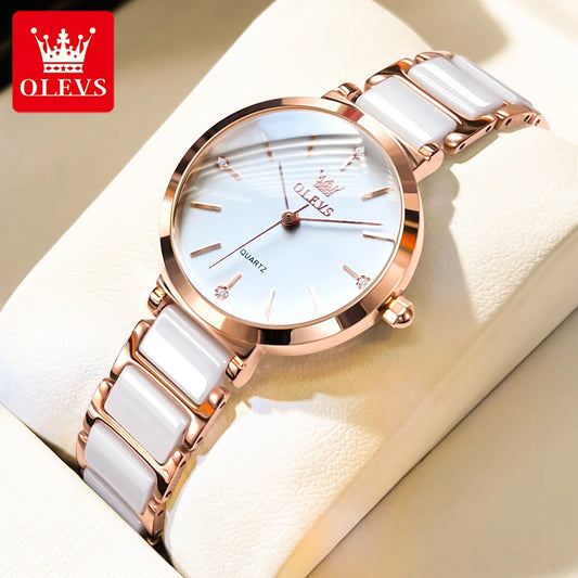 OLEVS 5877 Ceramics Quartz Women Waterproof Luxury Watch