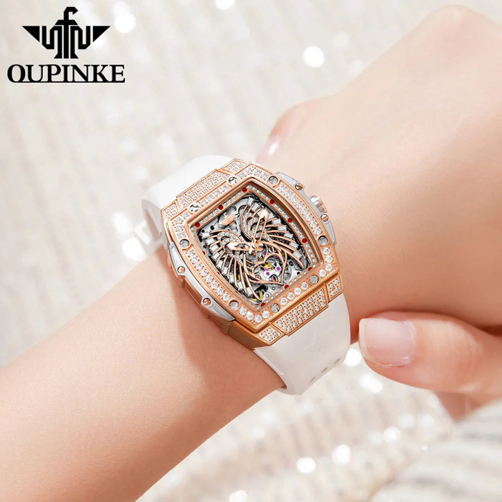 OUPINKE 3225 Women's Luxury Fashion Love Diamond Dial Mechanical Sapphire Watch