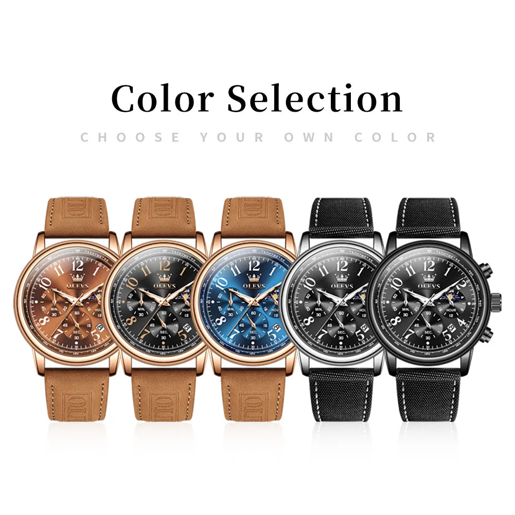 OLEVS Men's Young Sports Style Waterproof Luminous Chronograph Date Moon Phase