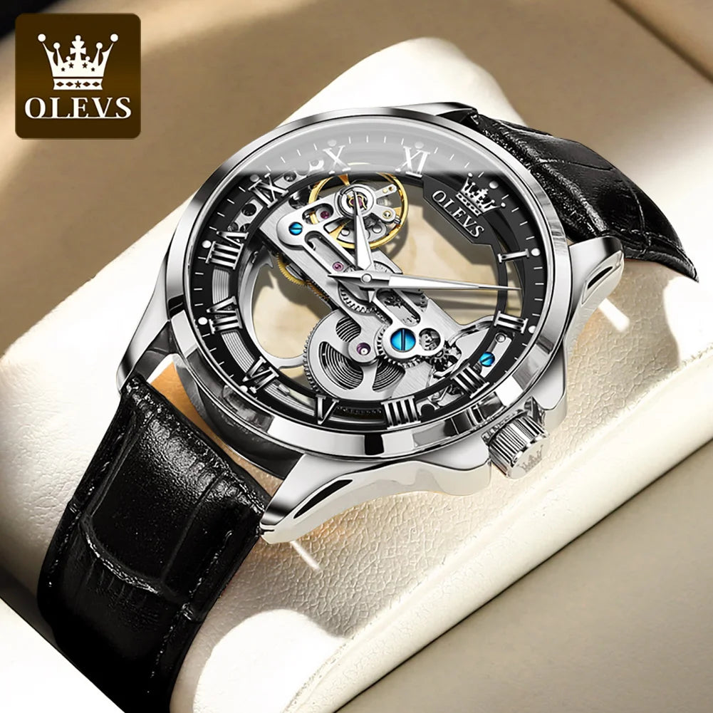 OLEVS 6661+6699 Couple Transparent Hollow Dial Fashion Leather Exquisite Set