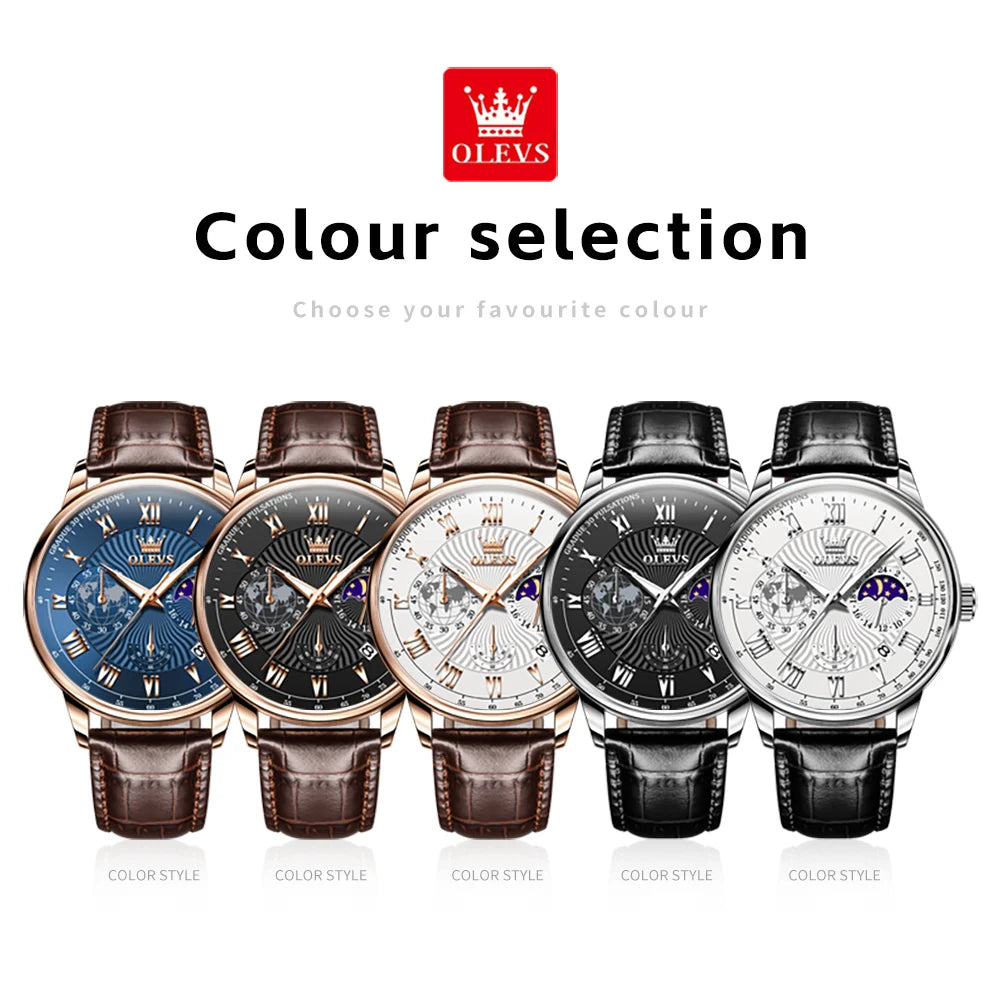 OLEVS 2893 Men's Waterproof Luminous Moon Phase Calendar Chronograph