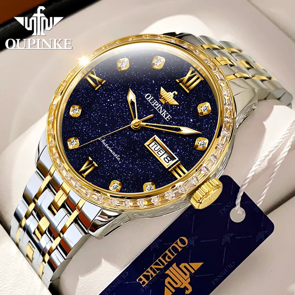 OUPINKE 3241 Men Mechanical Starry Sky Dial Waterproof Tungsten Steel