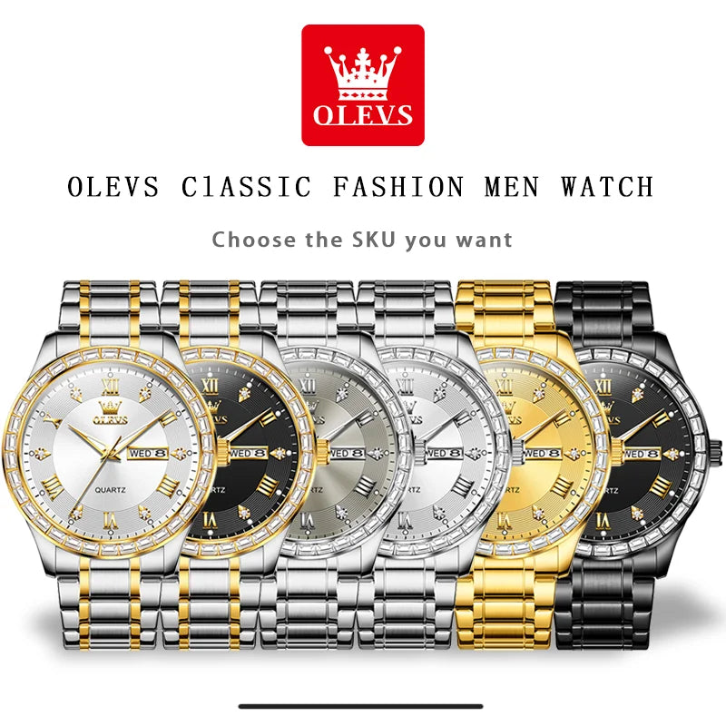 OLEVS 9906 Men's Zircon Bezel Waterproof
