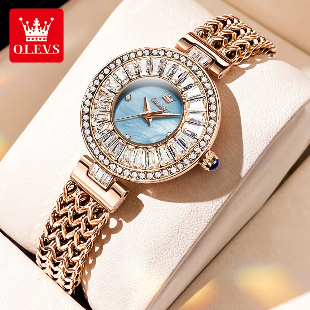 OLEVS 9959 Mother of Pearl Dial Waterproof Stainless Steel Light Luxury Wristwatch