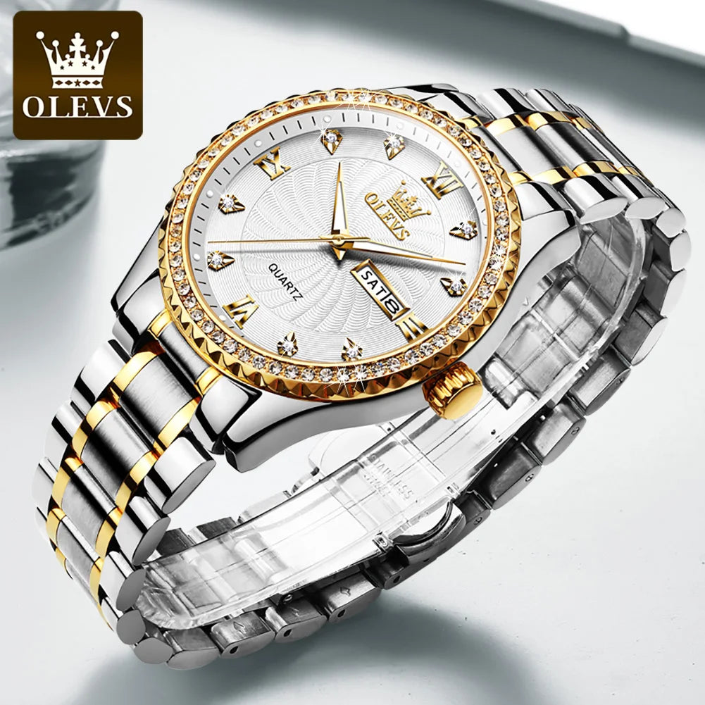 OLEVS Men's Shiny DIamond Threaded Dial Waterproof Luminous Reloj