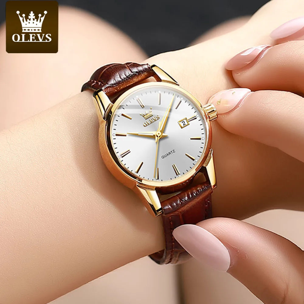 OLEVS 6898 Waterproof Leather Strap Fashion Women Watch Date Clock