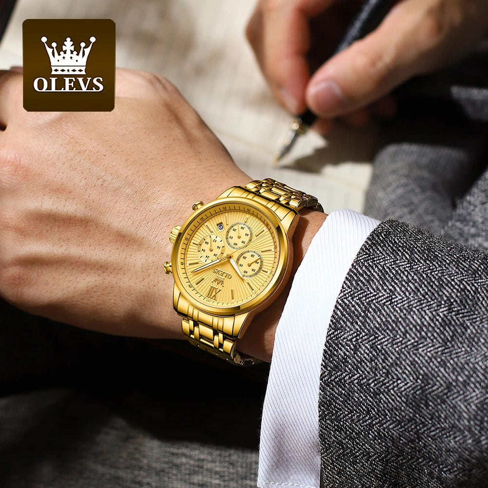 OLEVS Men's Luxury Gold Fashion Waterproof Luminous Chronograph TY709