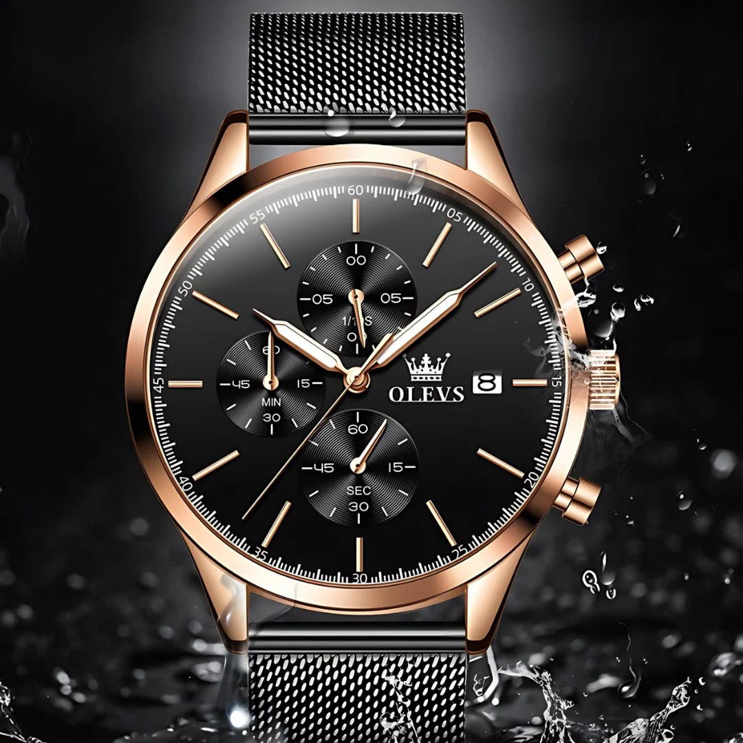 OLEVS Chronograph Men's 42mm Dial Waterproof Stainless Steel Mesh Strap Watch
