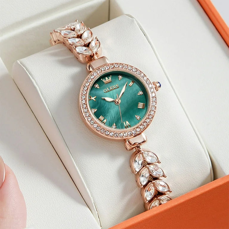 OLEVS 9971 Women's Waterproof Stainless Steel Fish Bone Strap Luminous Hand Diamond