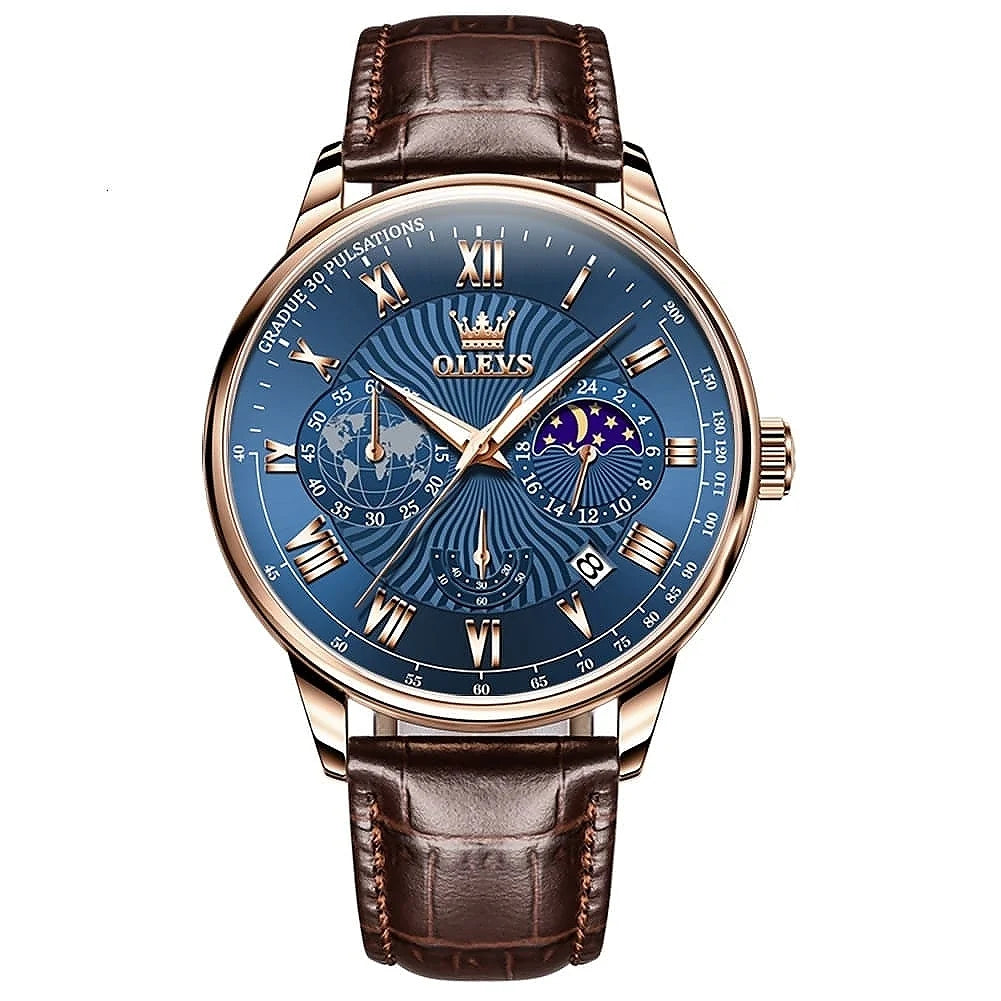 OLEVS 2893 Men's Waterproof Luminous Moon Phase Calendar Chronograph