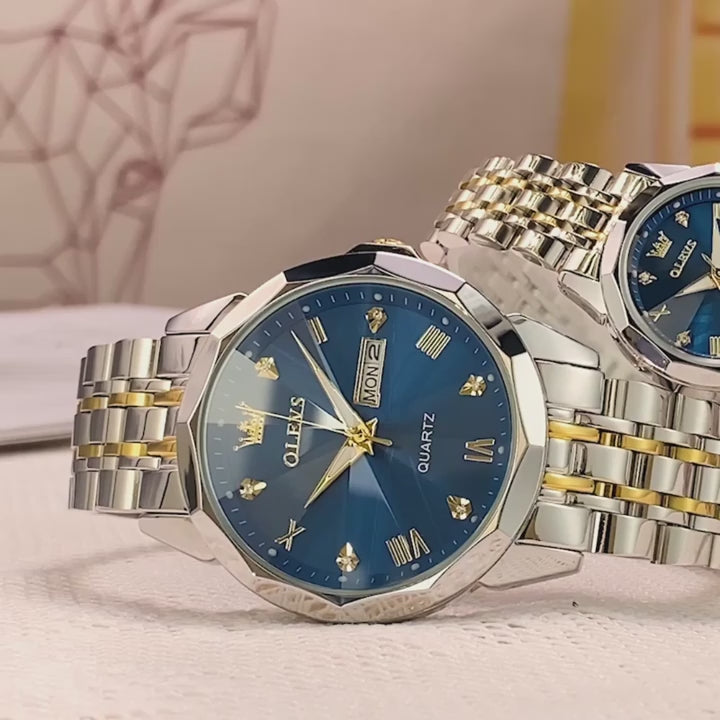 OLEVS 9931 Couple Rhombus Mirror Luxury Original Quartz Waterproof Wristwatch