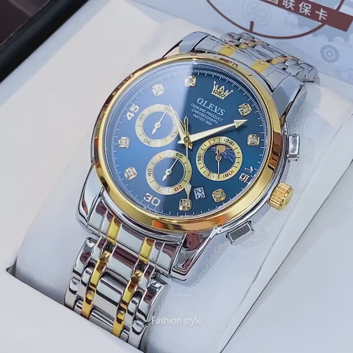 OLEVS 2889 Multifunction Original Quartz Waterproof Stainless Steel Luminous Chronograph
