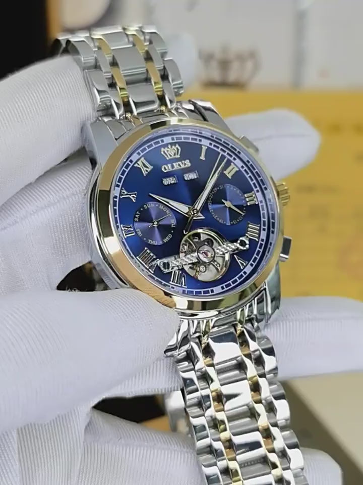 OLEVS 6607 Mechanical Business Waterproof Stainless Steel Strap Watch for Man