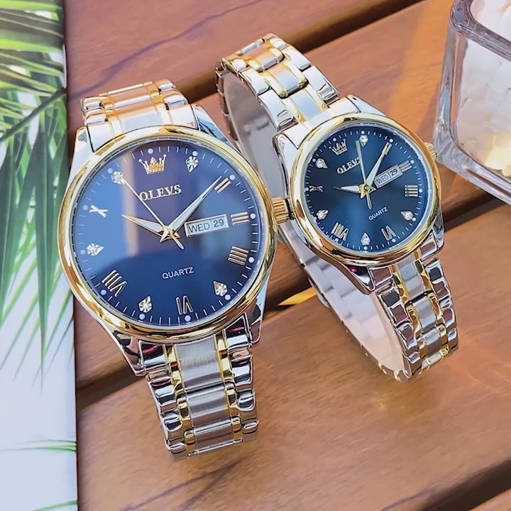 OLEVS 5563 Couple Waterproof Luminous Set Roman Numeral Dial