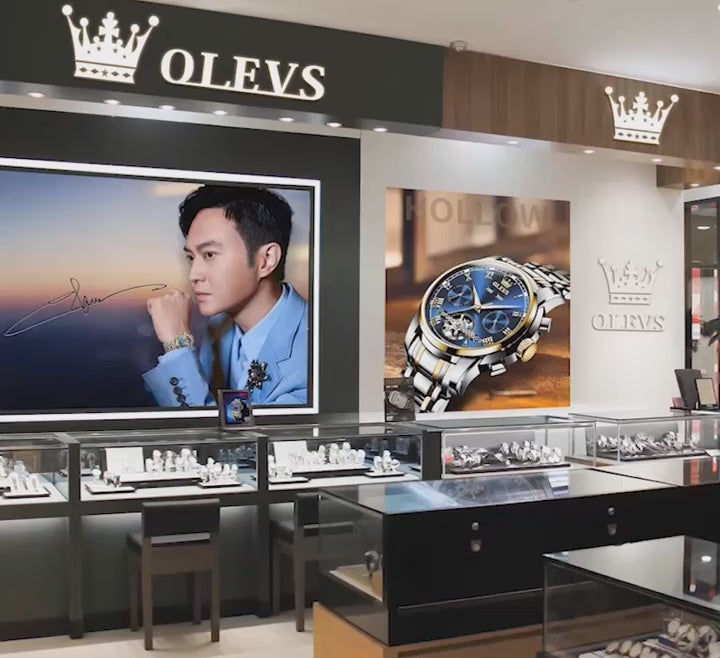 OLEVS 9947 Top Brand Luxury Original Waterproof Quartz Watch for Man Gold Skeleton Style